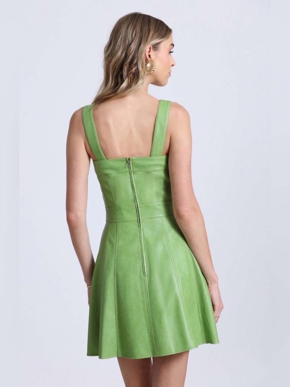 Avec Les Filles FAUX-EVER LEATHER™ FIT-AND-FLARE MINI DRESS in green Medium $129 - Picture 3 of 15